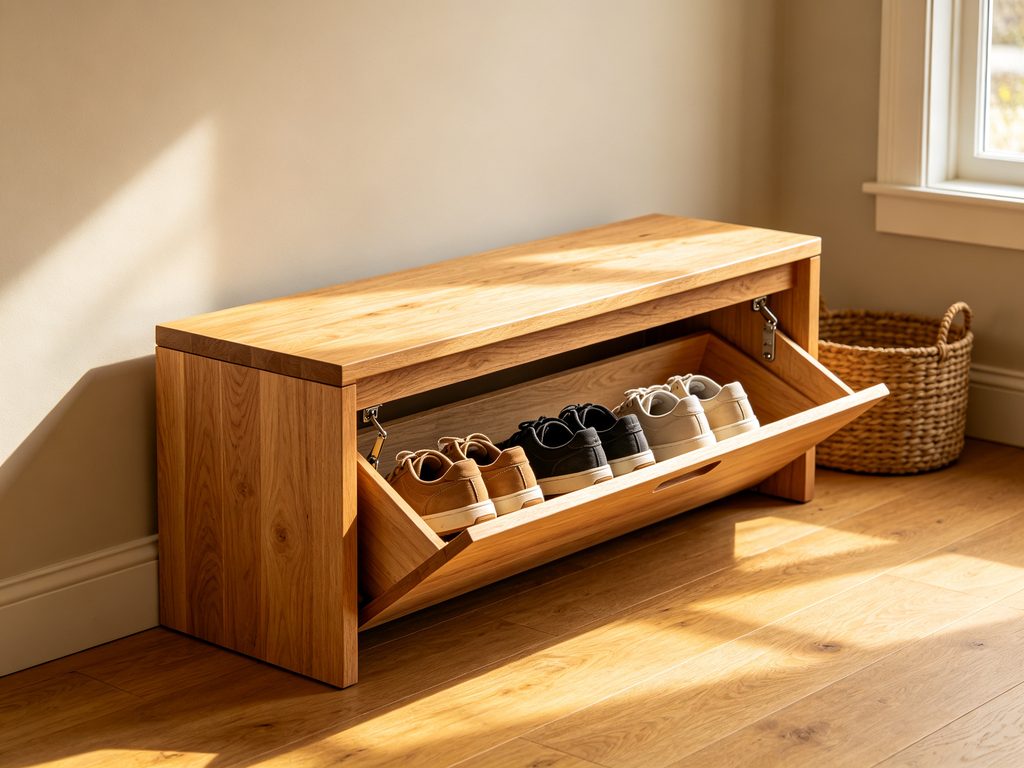 DIY wooden bench with hidden shoe storage