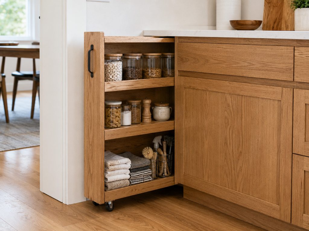 DIY narrow rolling wooden storage cart
